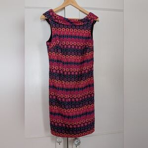 Trina Turk Embroidered Nicole Multicolor Mini Dress 6 Wrap Collar Circles